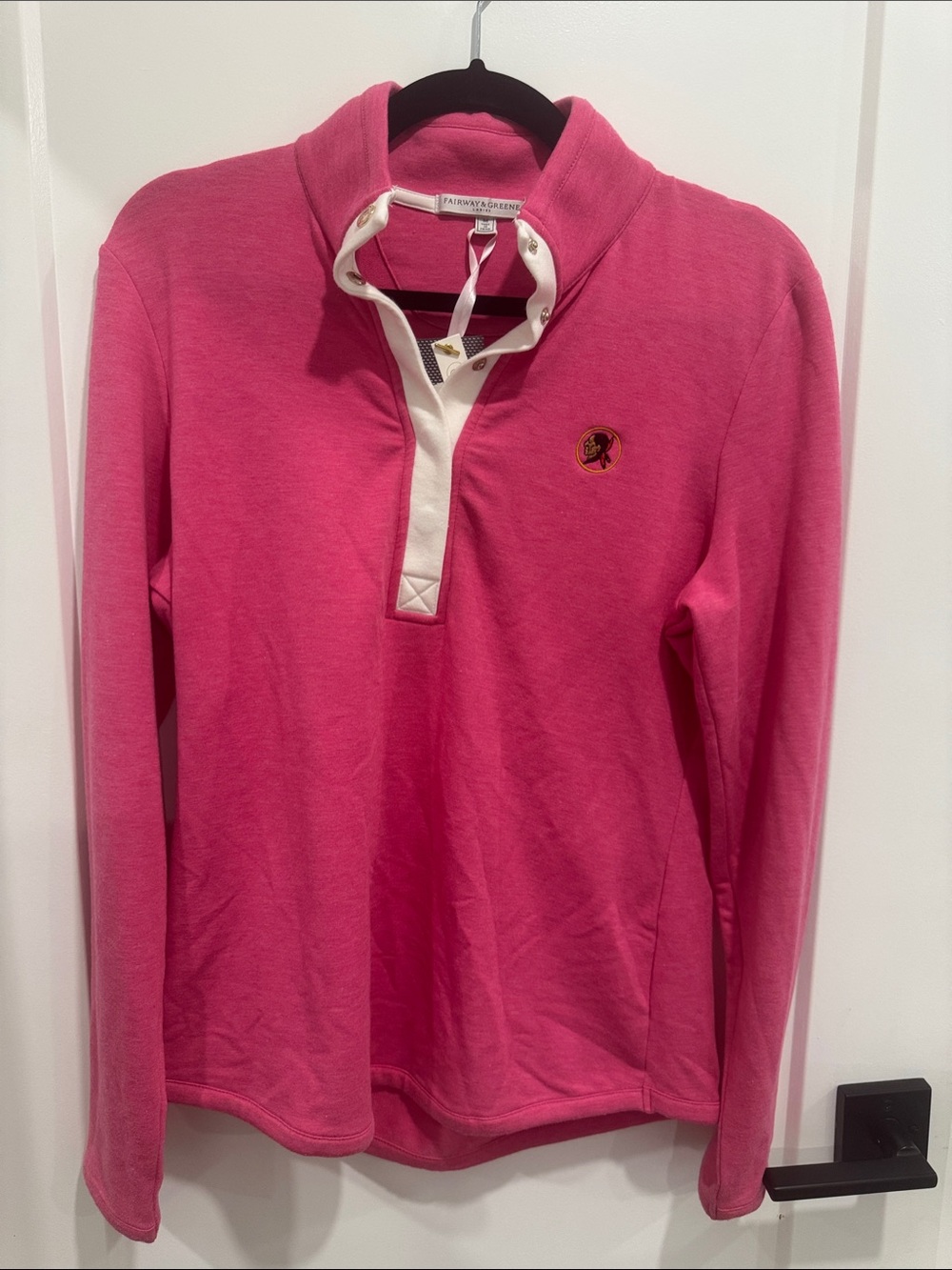 Fairway & Greene Pink Quarter-Snap Pullover with Cream Trim